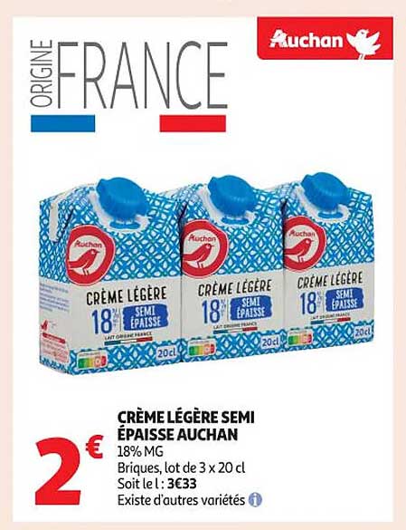 CRÈME LÉGÈRE SEMI ÉPAISSE AUCHAN