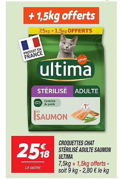 Croquettes Chat Stérilisé Adulte Saumon Ultima