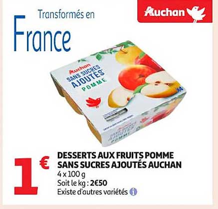 DESSERTS AUX FRUITS POMME SANS SUCRES AJOUTÉS AUCHAN