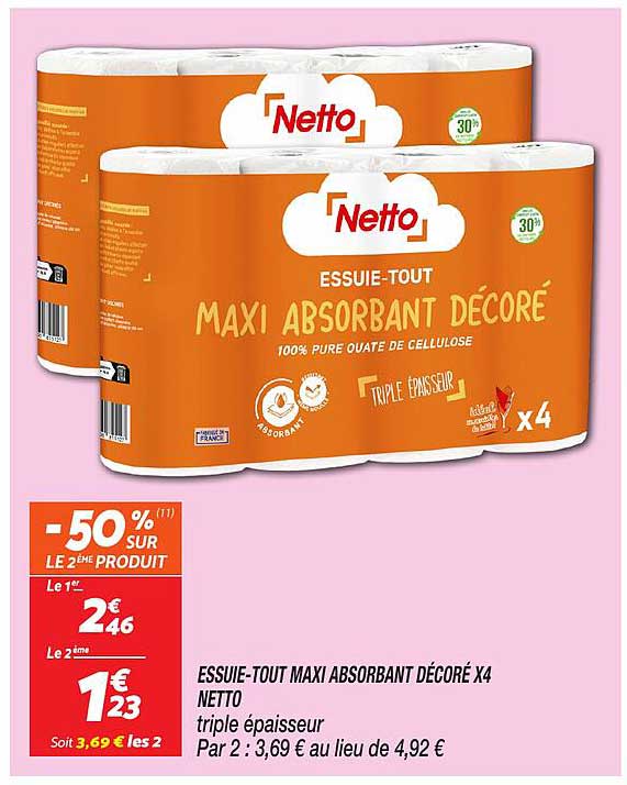 ESSUIE-TOUT MAXI ABSORBANT DÉCORÉ X4 NETTO