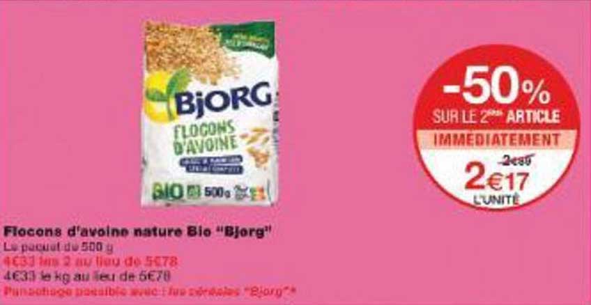 Flocons d'avoine nature Bio "Bjorg"