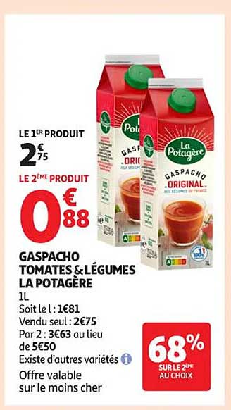GASPACHO TOMATES & LÉGUMES LA POTAGÈRE 1L