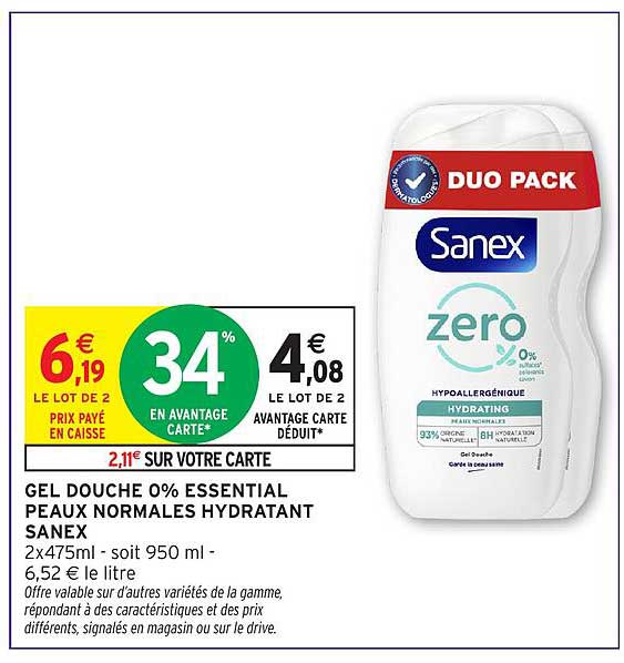 GEL DOUCHE 0% ESSENTIAL PEAUX NORMALES HYDRATANT SANEX
