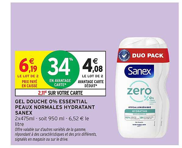 GEL DOUCHE 0% ESSENTIAL PEAUX NORMALES HYDRATANT SANEX