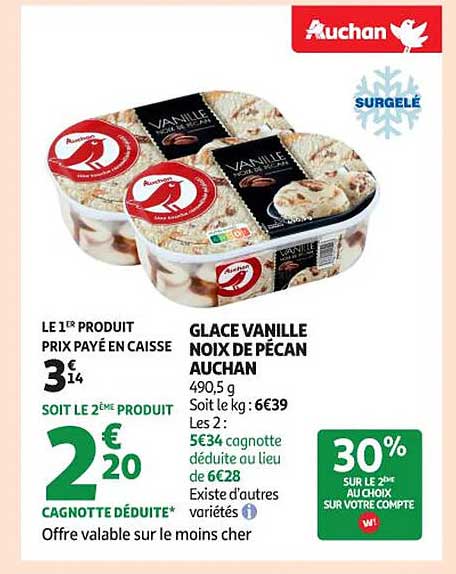 GLACE VANILLE NOIX DE PÉCAN AUCHAN