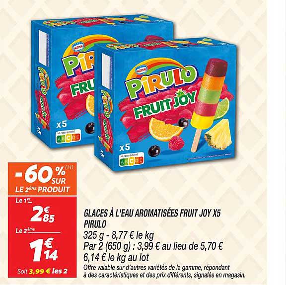 GLACES À L'EAU AROMATISÉES FRUIT JOY X5 PIRULO