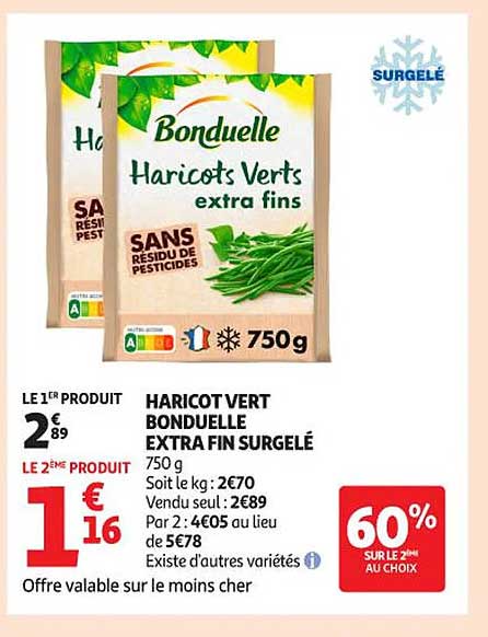 HARICOT VERT BONDUELLE EXTRA FIN SURGELÉ