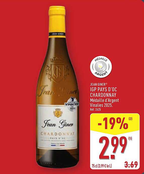 IGP PAYS D'OC CHARDONNAY Médaille d'Argent Vinalies 2025.
