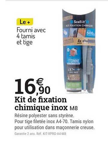 Kit de fixation chimique inox M8