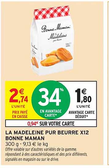 LA MADELEINE PUR BEURRE X12 BONNE MAMAN