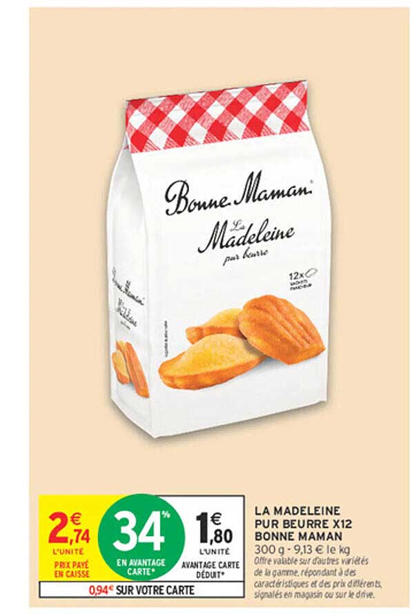 LA MADELEINE PUR BEURRE X12 BONNE MAMAN