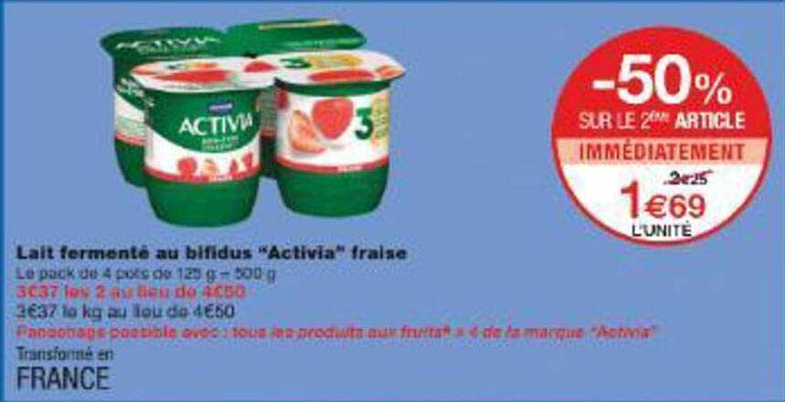 Lait fermenté au bifidus "Activia" fraise