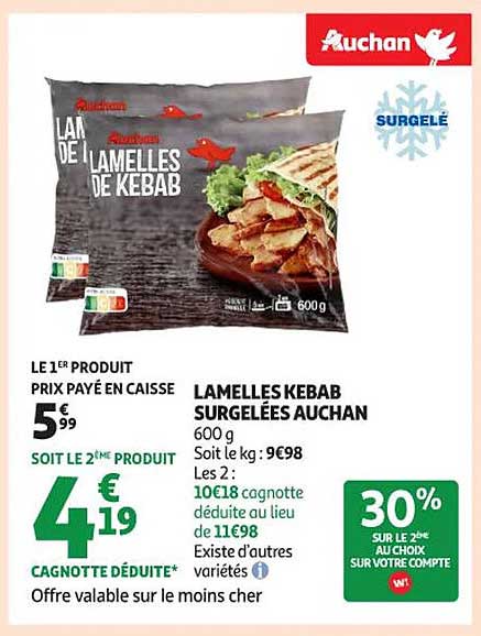 LAMELLES KEBAB SURGELÉES AUCHAN