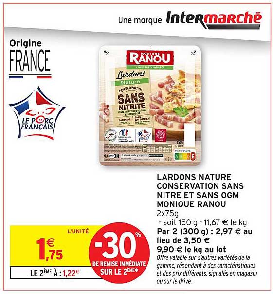 LARDONS NATURE CONSERVATION SANS NITRE ET SANS OGM MONIQUE RANOU