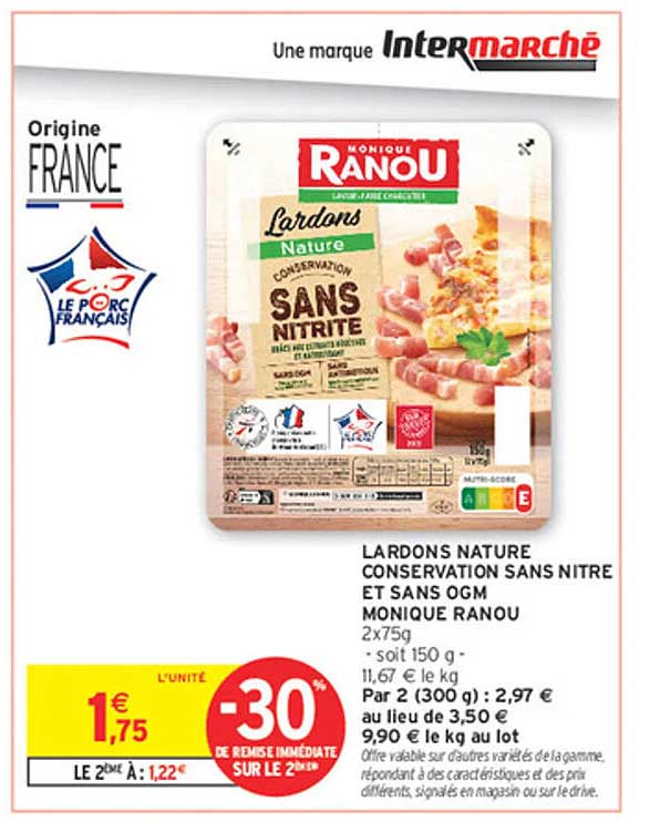 LARDONS NATURE CONSERVATION SANS NITRE ET SANS OGM MONIQUE RANOU