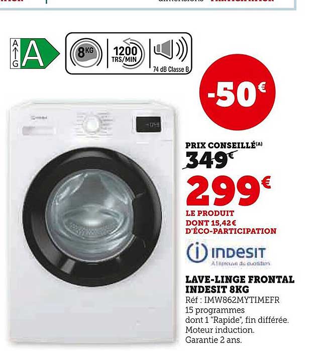 LAVE-LINGE FRONTAL INDESIT 8KG