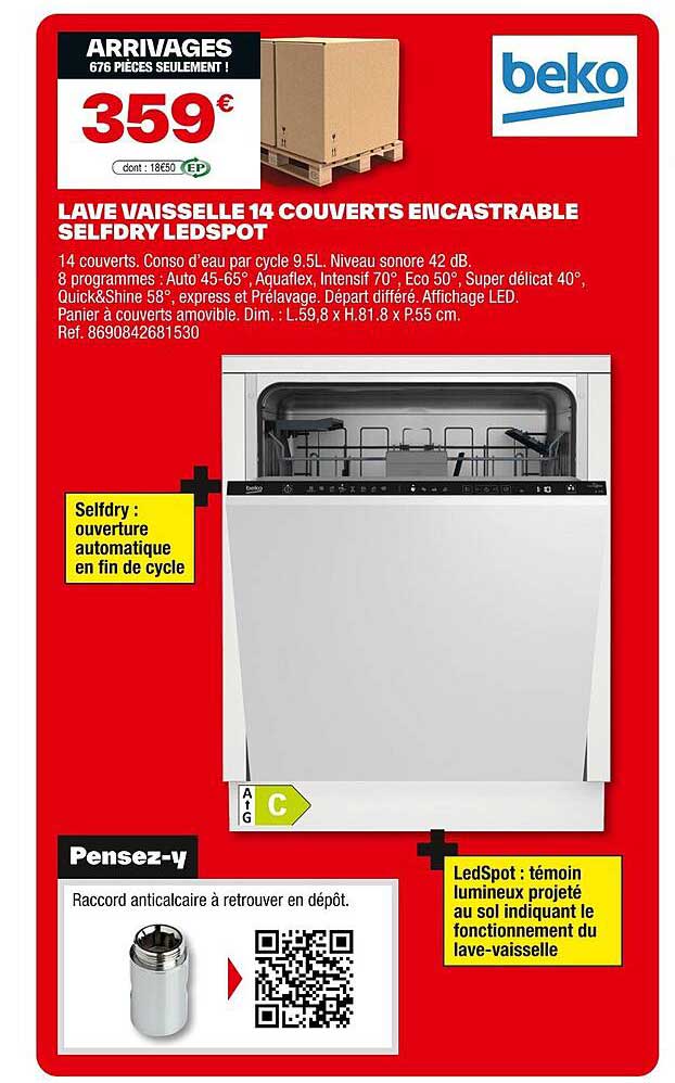 LAVE VAISSELLE 14 COUVERTS ENCASTRABLE SELFDRY LEDSPOT
