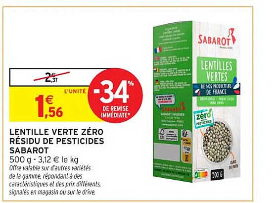 LENTILLE VERTE ZÉRO RÉSIDU DE PESTICIDES SABAROT