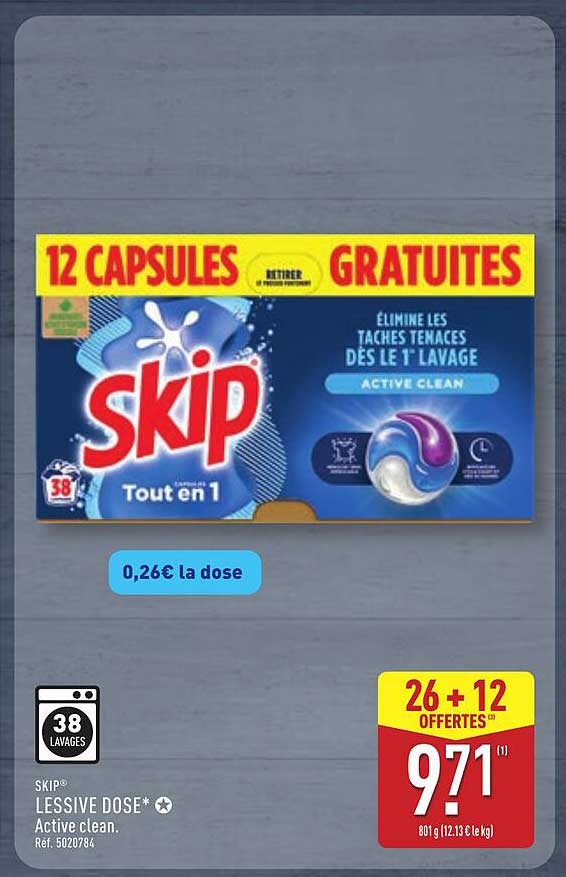 Lessive Skip Tout en 1 - 26 + 12 capsules gratuites