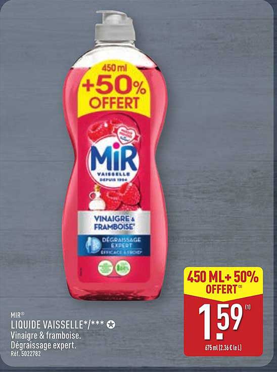 LIQUIDE VAISSELLE VINAIGRE & FRAMBOISE 450 ML + 50% OFFERT