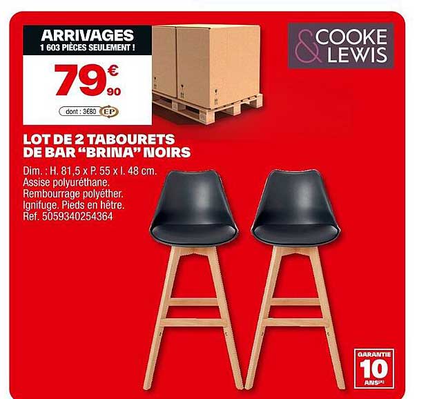 LOT DE 2 TABOURETS DE BAR "BRINA" NOIRS
