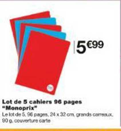 Lot de 5 cahiers 96 pages "Monoprix"