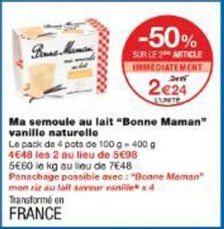 Ma semoule au lait "Bonne Maman" vanille naturelle