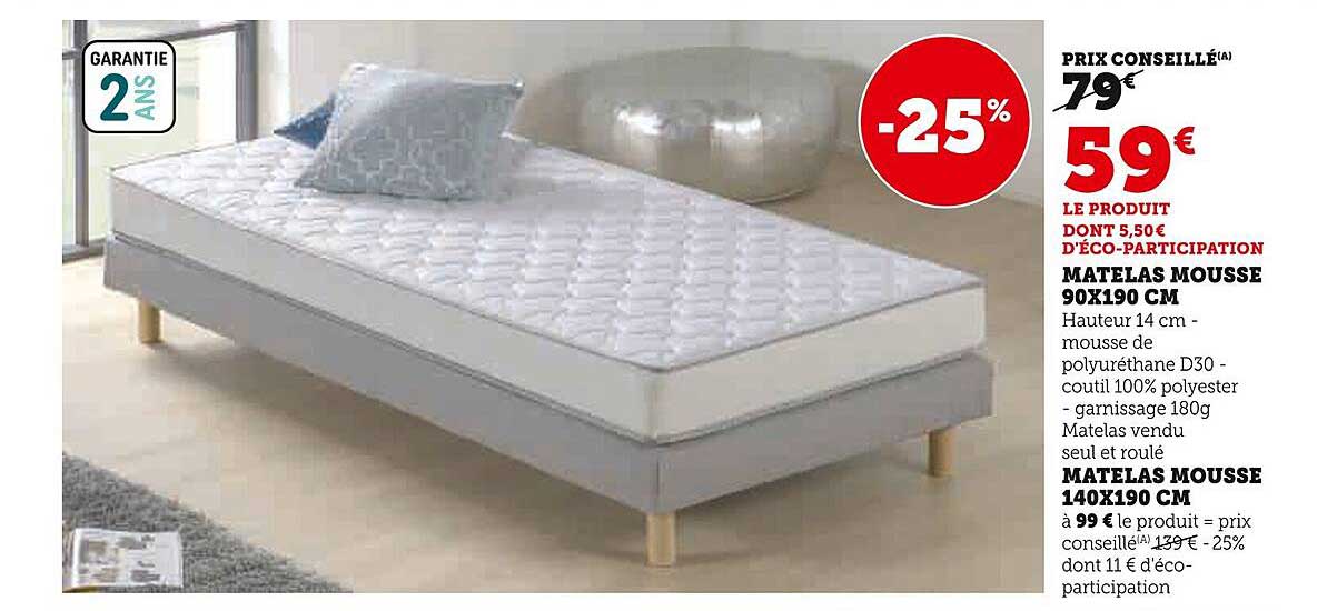 MATELAS MOUSSE 90X190 CM