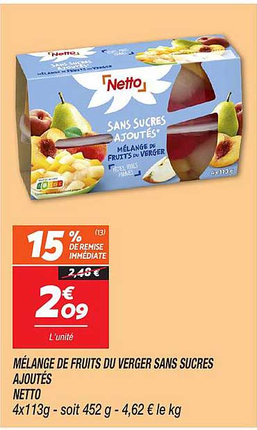 MÉLANGE DE FRUITS DU VERGER SANS SUCRES AJOUTÉS