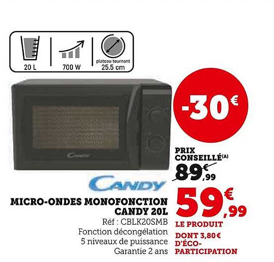 MICRO-ONDES MONOFONCTION CANDY 20L