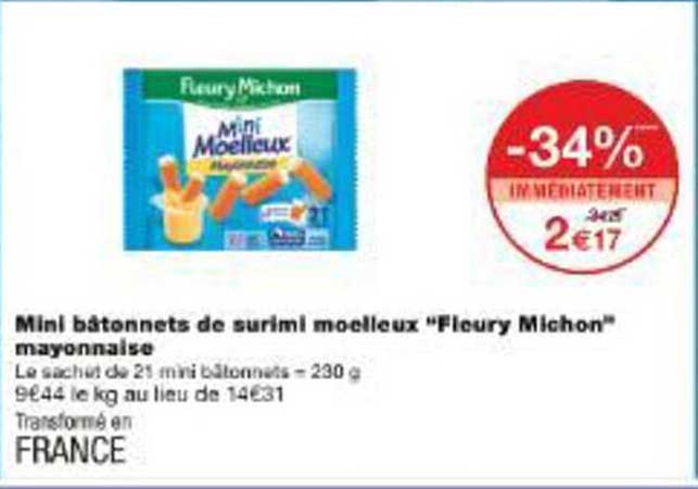 Mini bâtonnets de surimi moelleux "Fleury Michon" mayonnaise