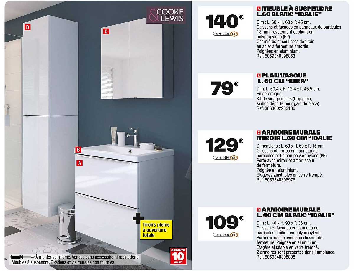 Mobilier à Suspendre L.60 Blanc “Idalie”