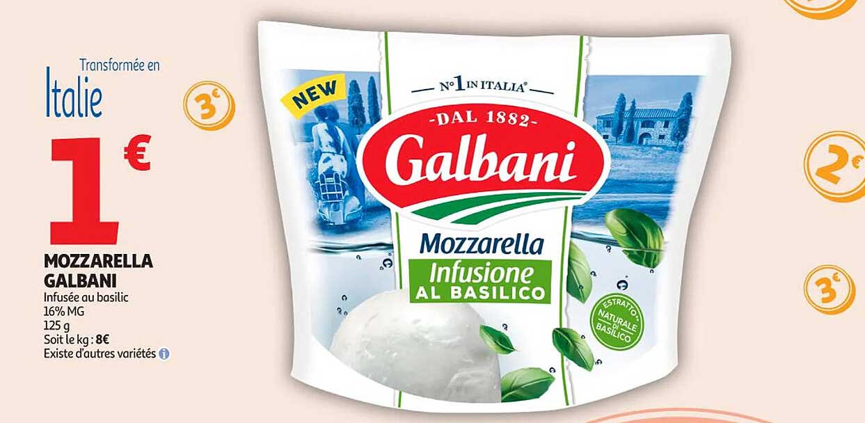 MOZZARELLA GALBANI Infusée au basilic 125 g