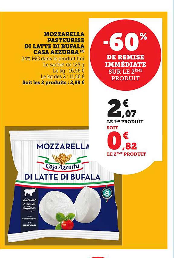 MOZZARELLA PASTEURISE DI LATTE DI BUFALA CASA AZZURRA