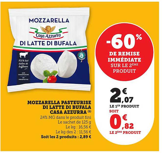 Mozzarella pasteurisée di latte di bufala Casa Azzurra