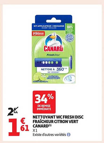 NETTOYANT WC FRESH DISC FRAÎCHEUR CITRON VERT CANARD