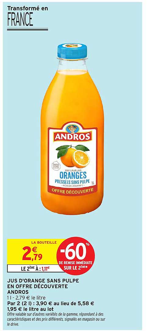 Offre Découverte Jus d'Orange Sans Pulpe Andros