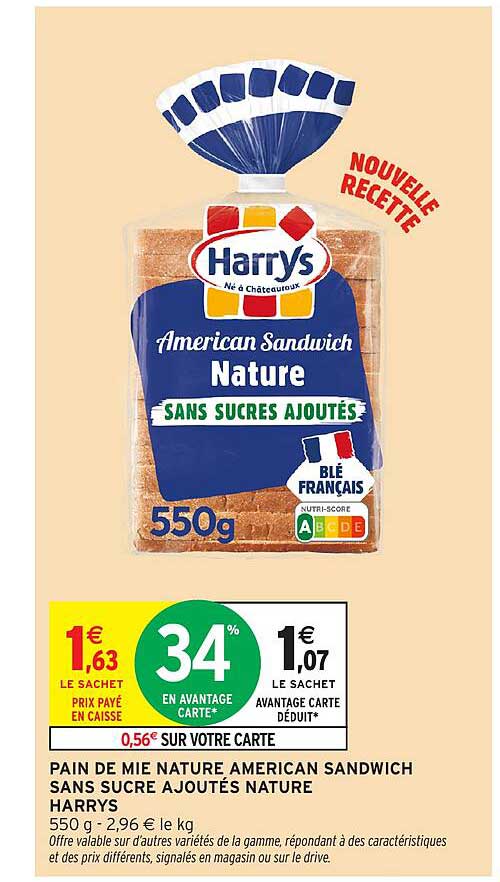 PAIN DE MIE NATURE AMERICAN SANDWICH SANS SUCRE AJOUTÉS NATURE HARRYS