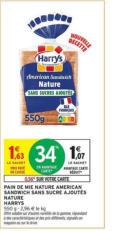 PAIN DE MIE NATURE AMERICAN SANDWICH SANS SUCRES AJOUTÉS NATURE HARRYS