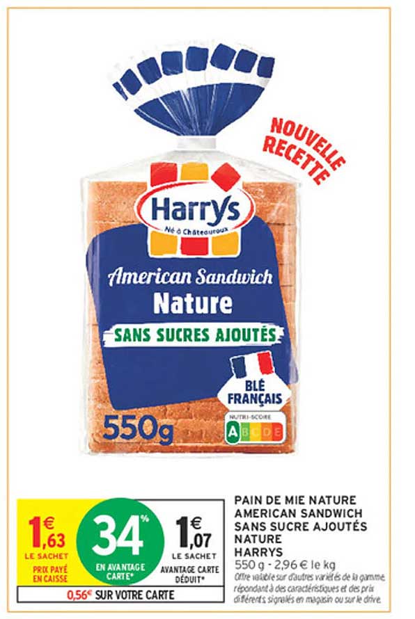 PAIN DE MIE NATURE AMERICAN SANDWICH SANS SUCRES AJOUTÉS NATURE HARRYS