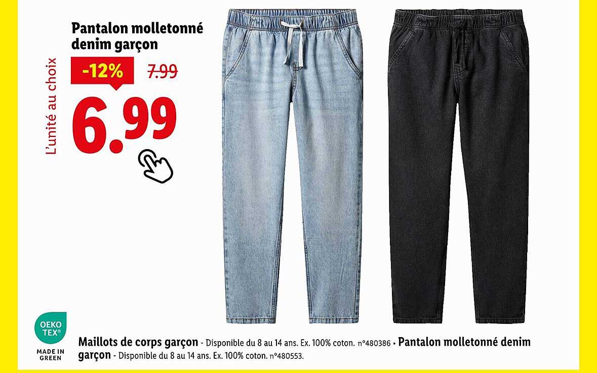 Pantalon molletonné denim garçon