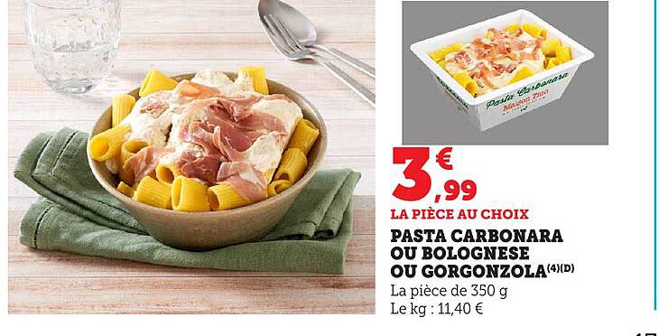 PASTA CARBONARA OU BOLOGNESE OU GORGONZOLA