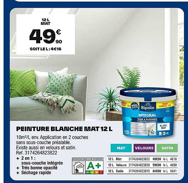 PEINTURE BLANCHE MAT 12 L