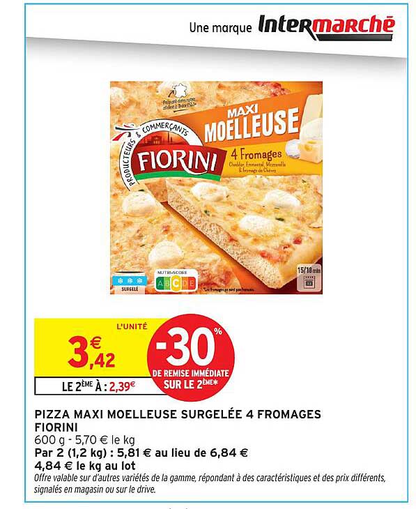 PIZZA MAXI MOELLEUSE SURGELÉE 4 FROMAGES FIORINI