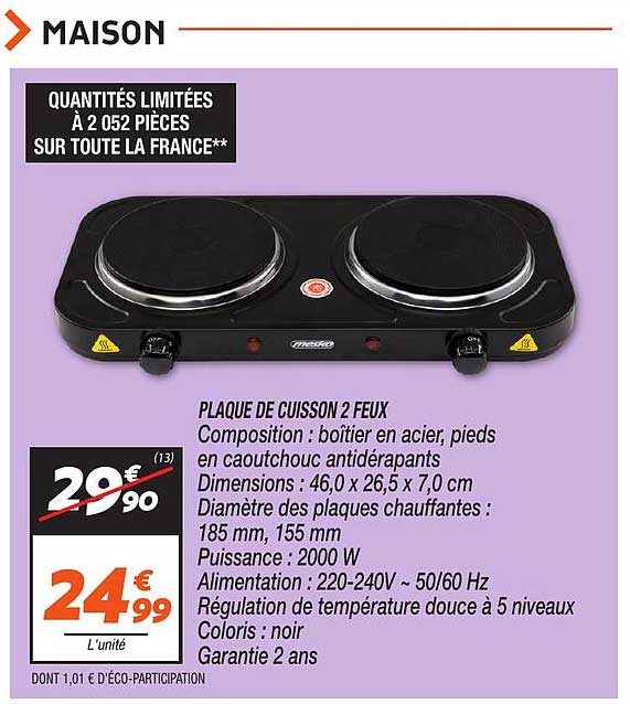 PLAQUE DE CUISSON 2 FEUX