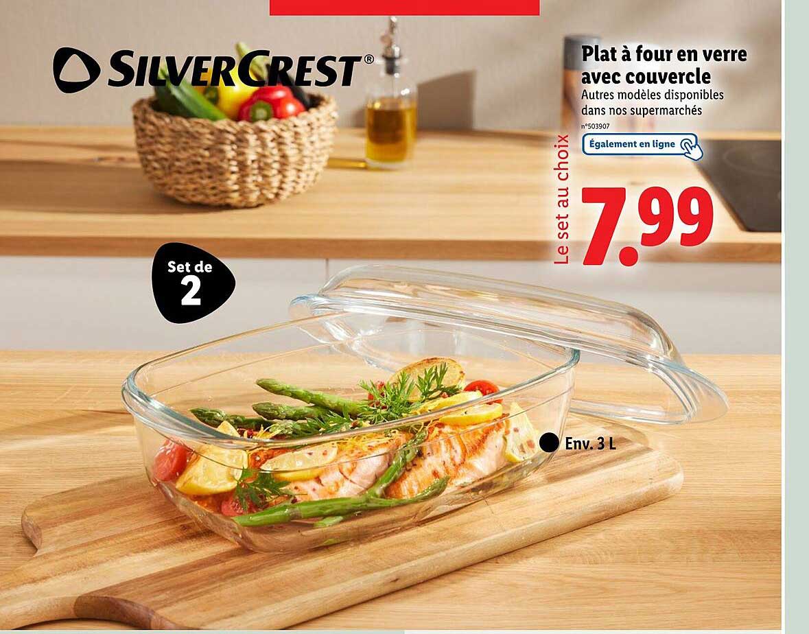 Plat à four en verre avec couvercle