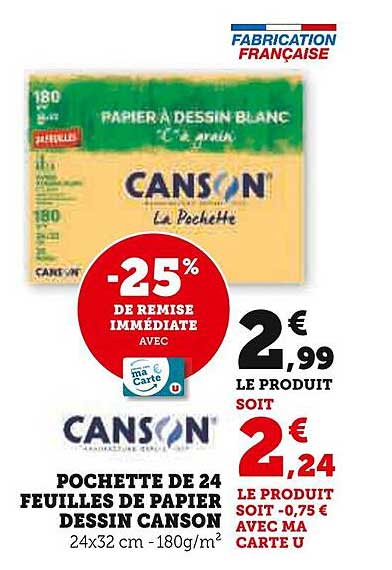 POCHETTE DE 24 FEUILLES DE PAPIER DESSIN CANSON