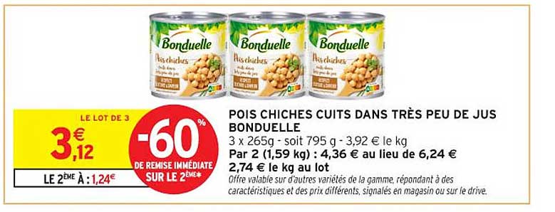 POIS CHICHES CUITS DANS TRÈS PEU DE JUS BONDUELLE