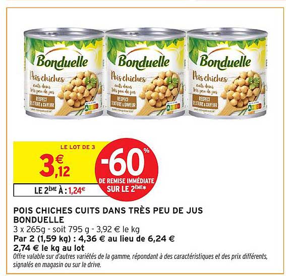 POIS CHICHES CUITS DANS TRÈS PEU DE JUS BONDUELLE