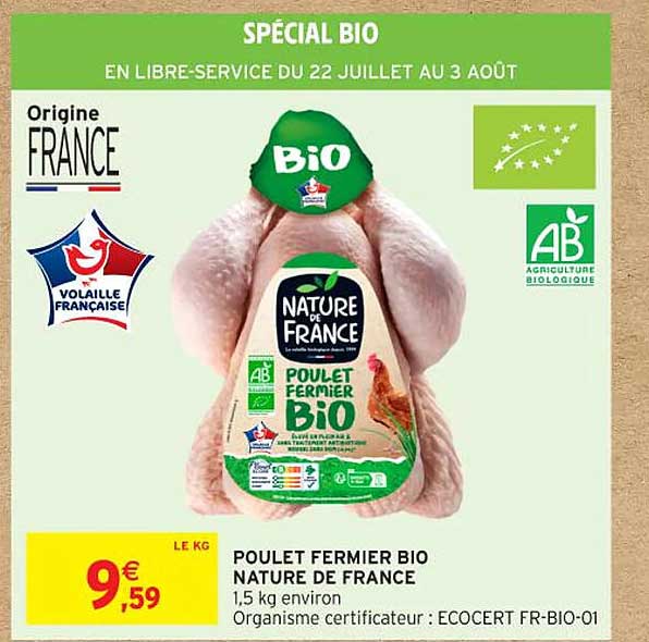 POULET FERMIER BIO NATURE DE FRANCE